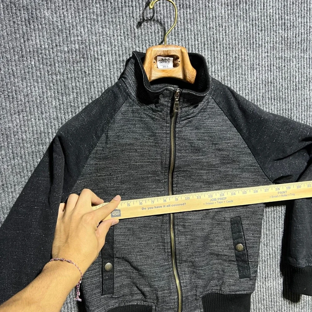 Bridge & Burn Bomber Jacket Mens XS Grey Textured Zip Up Gingham Lined PNW